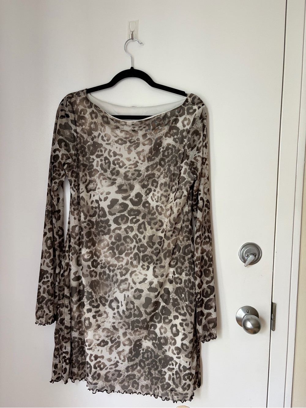 Ardene Sheer Long-Sleeve Leopard Print Dress - Brown Taupe